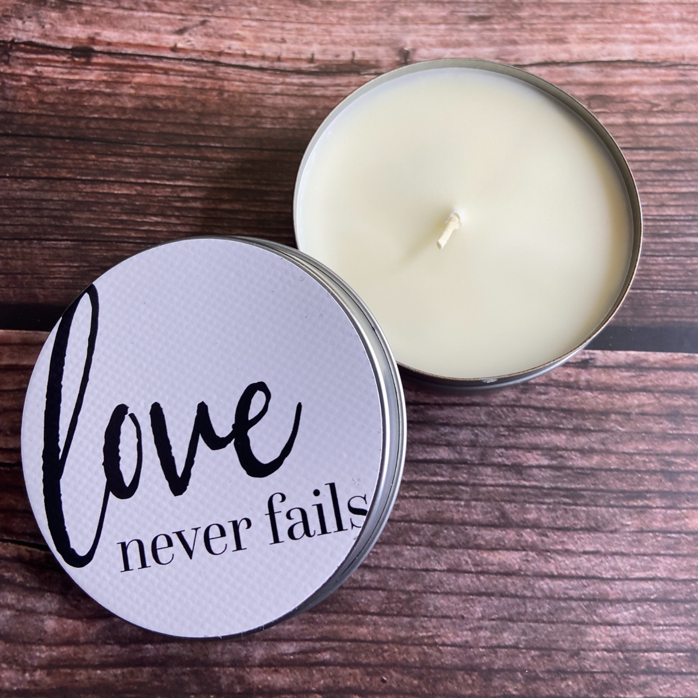 Love Never Fails Candle - Travel Tin